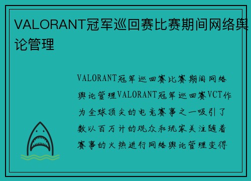 VALORANT冠军巡回赛比赛期间网络舆论管理