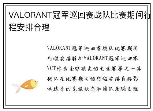 VALORANT冠军巡回赛战队比赛期间行程安排合理