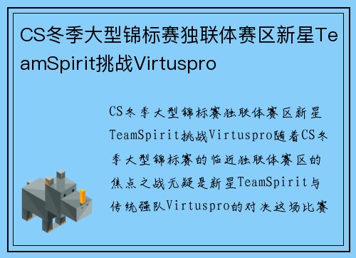 CS冬季大型锦标赛独联体赛区新星TeamSpirit挑战Virtuspro