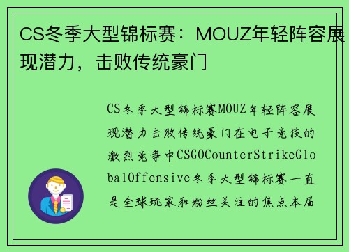 CS冬季大型锦标赛：MOUZ年轻阵容展现潜力，击败传统豪门